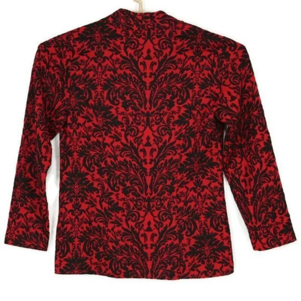 Christopher & Banks Cardigan Jacket Red Black Damask Petite Medium‎ PM